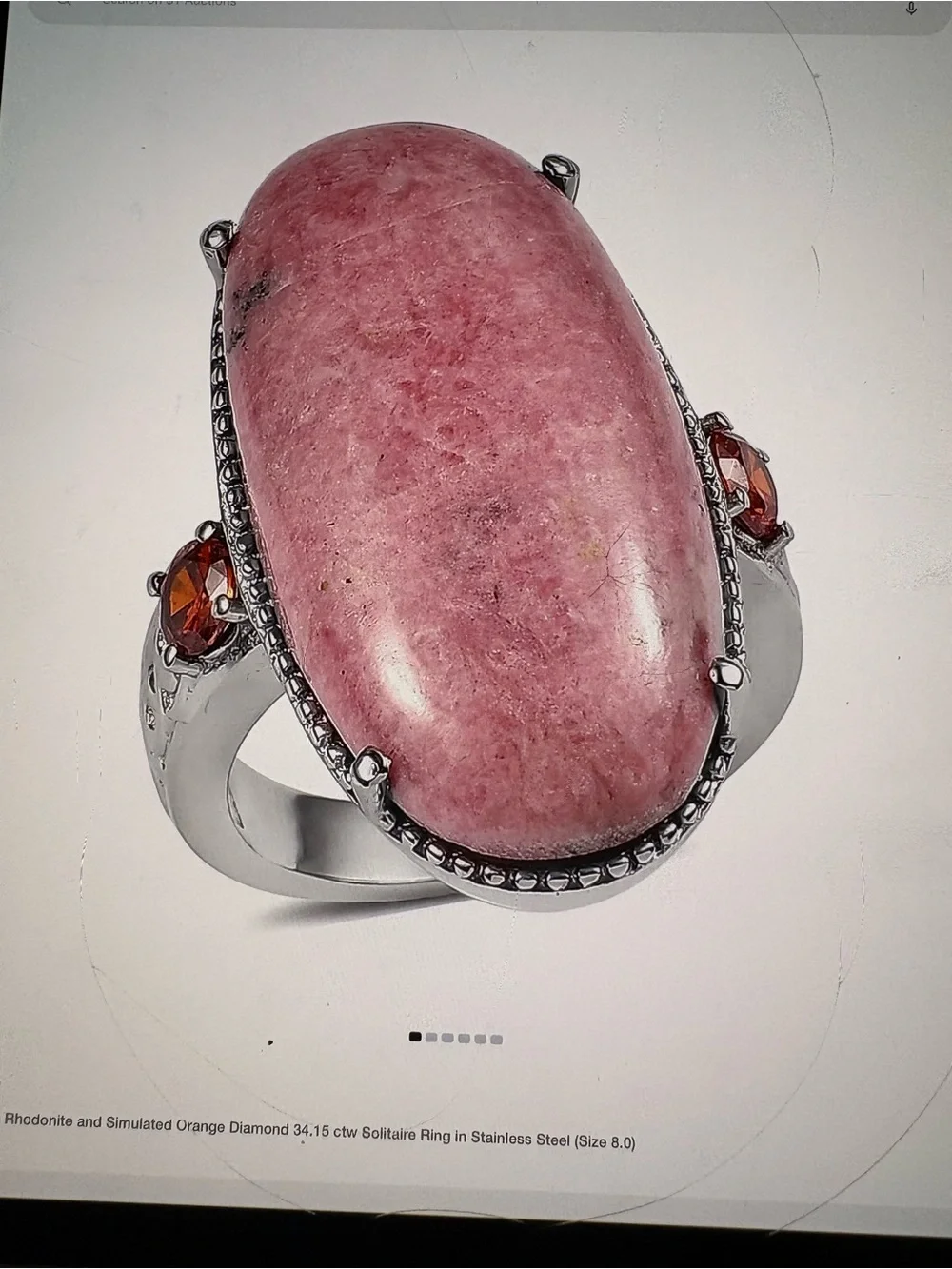 Rhodonite and Simulated Orange Diamond Ring Sz 8
